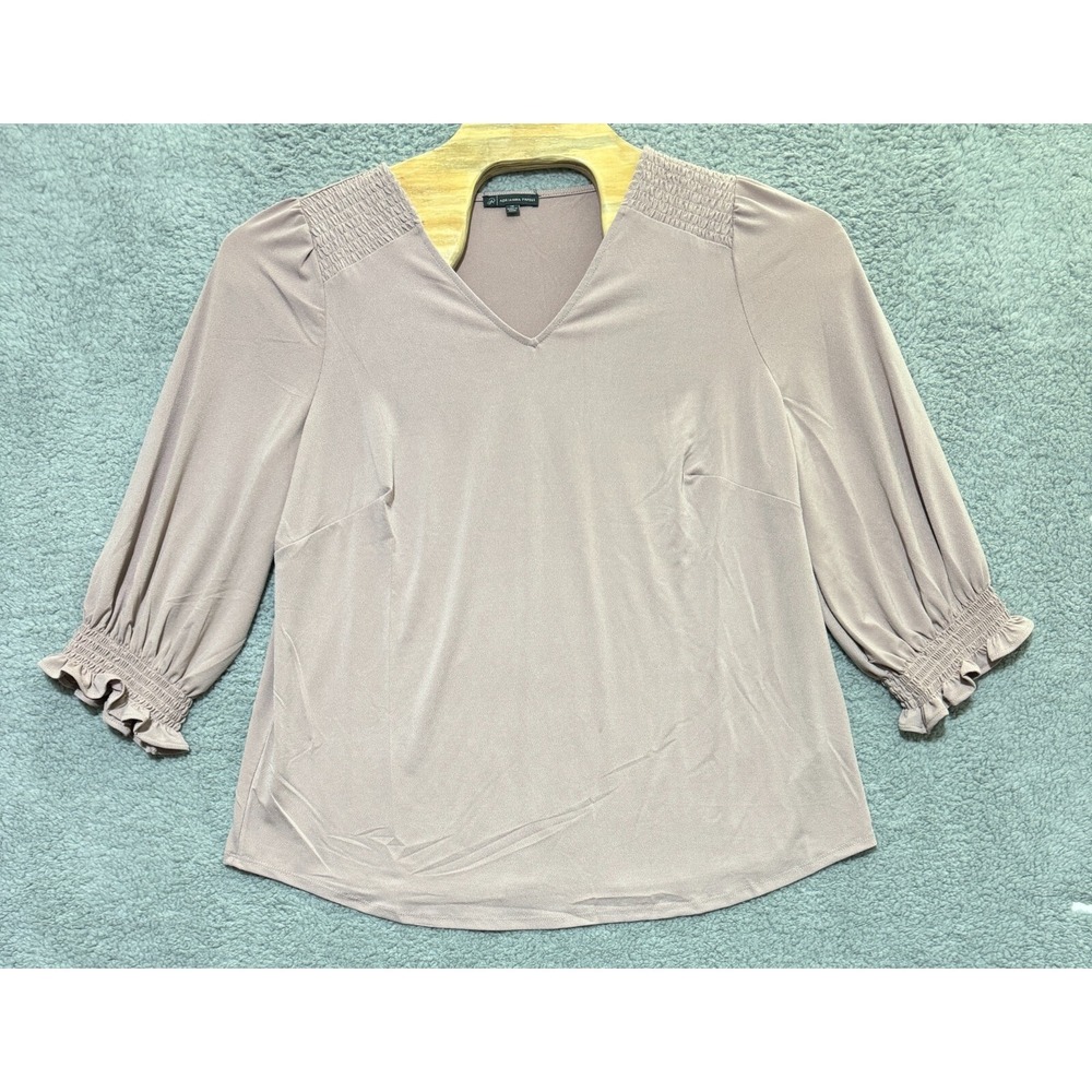Adriana Papell Pink 3/4 Sleeve V-neck Blouse Womens 1X Ruffled Cuffs Stretch